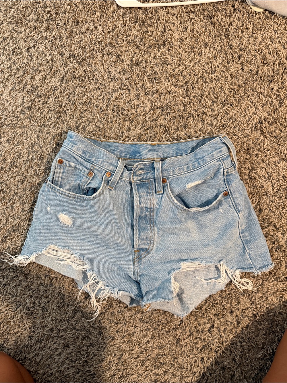 LEVI 501s Light Blue Distressed Denim Shorts